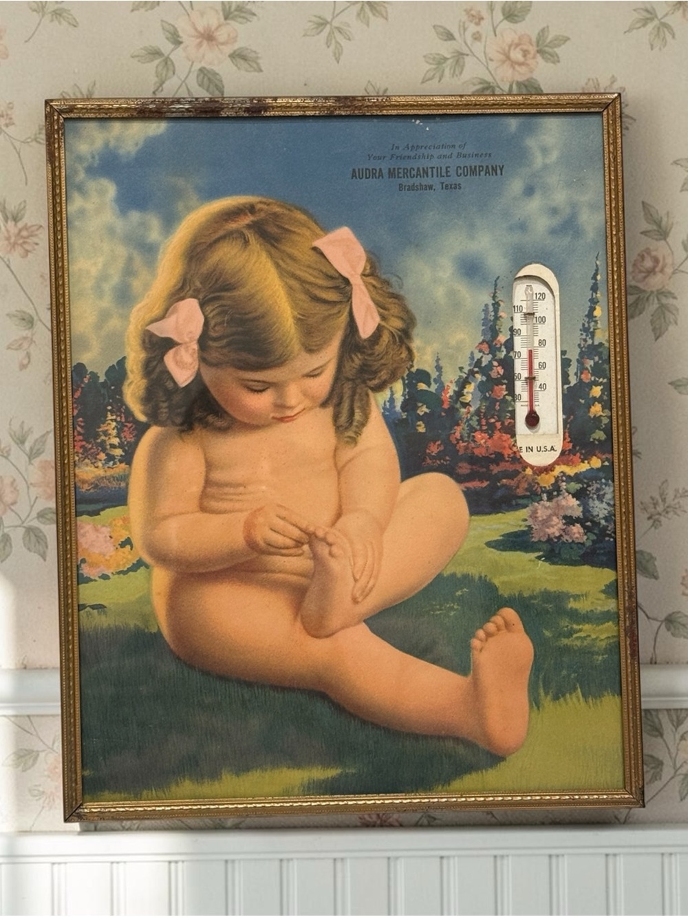 Vintage Advertising Nursery Picture with Thermometer- 1940’s